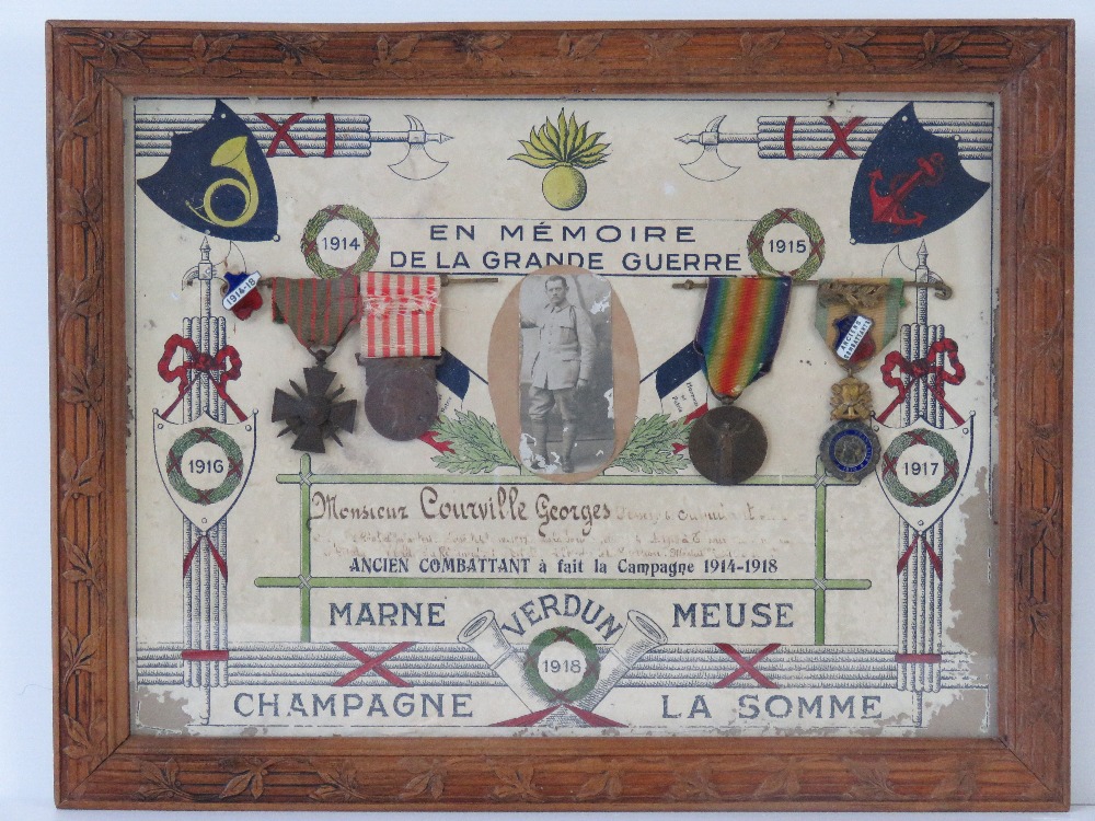 A French WWI medal group with memorial presentation card inscribed to Monsieur Courville Georges