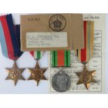 A set of four WWII British medals; Defence, 1939-45 Star, Africa Star and Italy Star,