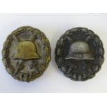 A WWI German 'Silver' Wound badge together with a 'Black' Wound badge. Two items.