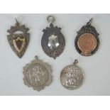 Three HM silver fobs, one with rose metal dartboard design upon and engraved for 1957,