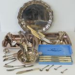 A small quantity of plated wares including; pie crust tray, serving tureen, flatware, fish slice,