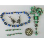 Two vintage Czechoslovakian glass bead and filigree metal necklaces,