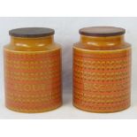 A pair of Hornsea "Saffron" storage jars being 'Flour' and 'Biscuits' c1970s,