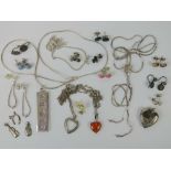 A quantity of assorted silver and white metal jewellery including; HM silver ingot pendant on chain,