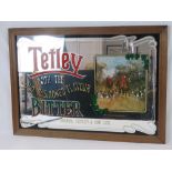 A Tetley Bitter advertising framed mirror with hunting scene upon, 54 x 80cm.