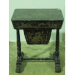 A late 19th century black lacquered Japaned ladies work table,