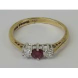 A 9ct gold ruby and diamond ring,