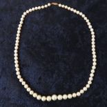 A string of graduated faux pearls having 9ct gold clasp stamped Ciro and 9ct,