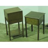 A c1930s oak workbox on stand, together with another similar. Two items.