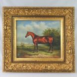 Oil on canvas; a contemporary study of a Classical sideways equine pose in rural setting,