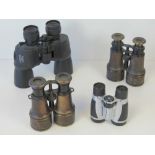 Two pairs of late 19thC French field binoculars and two modern pairs of binoculars, four items.
