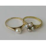 A 9ct gold and pearl ring, single pearl in cup setting hallmarked 375, size L-M, 1.6g.