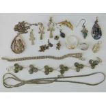 A quantity of assorted silver and white metal jewellery including a teardrop shaped foil backed