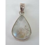 A silver teardrop shaped moonstone pendant, stamped 925 to bale, approx 4cm long.