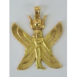 A yellow metal pendant depicting the Egyptian goddess Isis, having single Arabic hallmark,