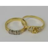 Two 18ct gold rings; one with trio of diamonds and hallmarked 750, size G,