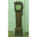 A 30 hour painted face long case clock in oak, dial marked Thomas Haynes Stamford upon,
