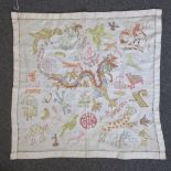 An unusual hand embroidered tapestry piece of ancient Eastern influence bearing mythical creatures