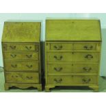 A quarter veneered mid 20th century walnut fall front bureau, 76cm wide.