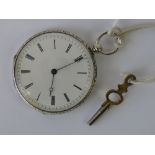 A French open face pocket watch with white enamel dial, key wind movement marked Lepine,