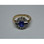 A deco style 9ct gold blue and white sto