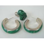 A pair of malachite and silver half hoop