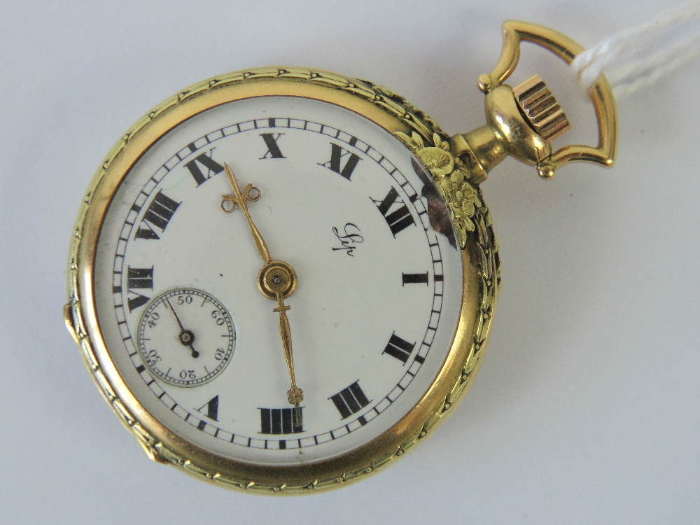 An 18ct yellow gold fob watch having rep