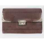 A HM silver and brown leather purse, ope