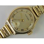 A vintage 9ct gold Vertex ladies watch on 9ct gold strap, hallmarked 375 to watch case and clasp,