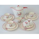 A Crown Devon Fieldings part tea service Stockholm design having leaping stag upon,