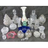 Assorted glassware including two cut glass decanters each with stopper,