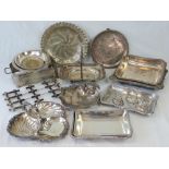 A large quantity of assorted 19th and 20th century silver plated wares including hors d'ouvres dish,