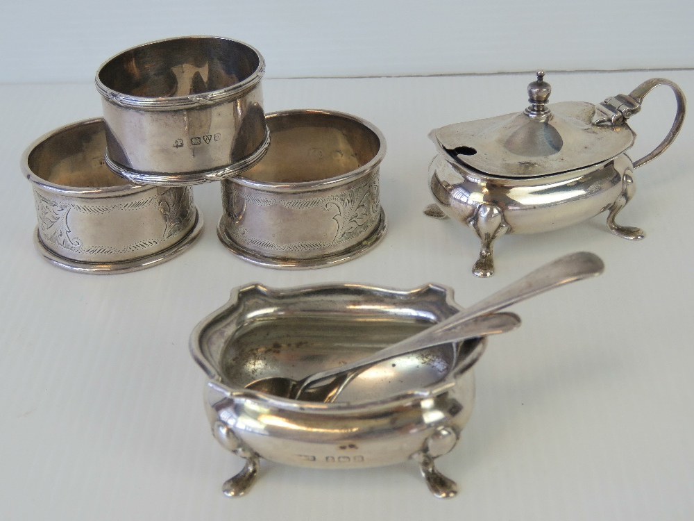 Pair of HM silver napkin rings and another HM silver napkin ring, all having Chester hallmarks,