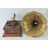 A vintage Swiss made lanka phone gramophone complete with wind up turn table, winder,