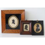 Two miniature silhouettes of 18th century gentlemen, each approx 8 x 6cm, one in ebonised frame,