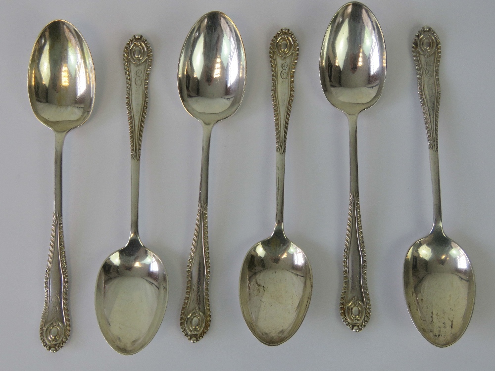 A set of six HM silver teaspoons with monogram to terminal, hallmarked Sheffield 1902, 4.92ozt.