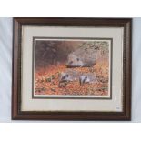 An artists proof print depicting hedgehogs under a blackberry bush, No 1/495,