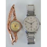 A 9ct rose gold vintage ladies watch on 9ct gold expanding strap, 15 jewel Swiss made movement,
