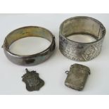 Two HM silver bangles, one cuff having engraved floral and ivy design to front,