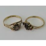 Two 9ct gold rings; one having oval cut quartz in open floral setting, hallmarked 375, size P,