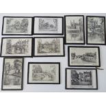 A delightful series of ten Cambridge themed monochromatic miniature prints; Granchester,