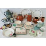 A quantity of assorted ceramics including Prices tea service, Art pottery coffee pot and cups,