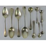 A quantity of assorted HM silver salt, mustard and tea spoons. Ten items, total weight 3.64ozt.