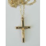 A rose metal crucifix on fine link 9ct gold chain, 0.5g.