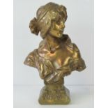 After Emmanuel Villanis, French (1858-1914); a cast gilt metal bust entitled 'Cendrillon',