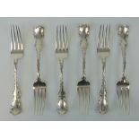 A set of six sterling silver dinner forks in Pompadour pattern by Birks, Montreal c. 1950, 10.87ozt.