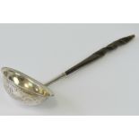 A Georgian HM silver short ladle having twisted whale bone handle, London 1808 hallmark,