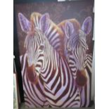 A large contemporary photographic stretch canvas of two zebra, 120 x 180cm.