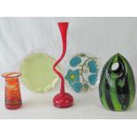 Five pieces of retro glassware including; two c1960s glass plates by Chance - Pilkington glass,