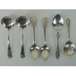 A pair of Georgian HM silver teaspoons, a pair of HM silver short ladles hallmarked Birmingham 1912,